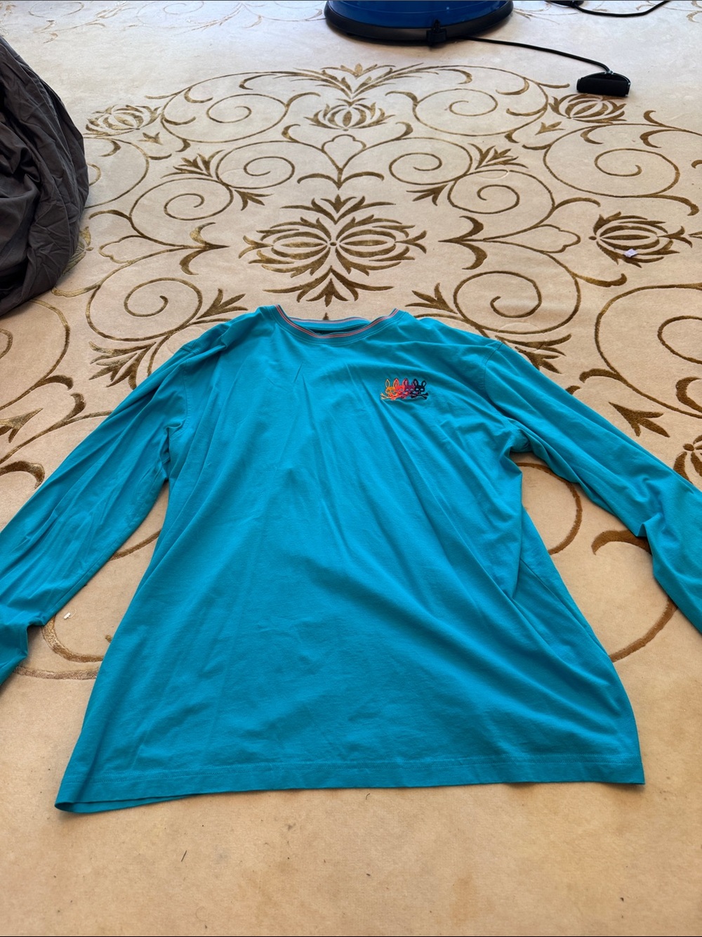 Psycho Bunny Teal Long Sleeve Shirt with Multicolor Logo